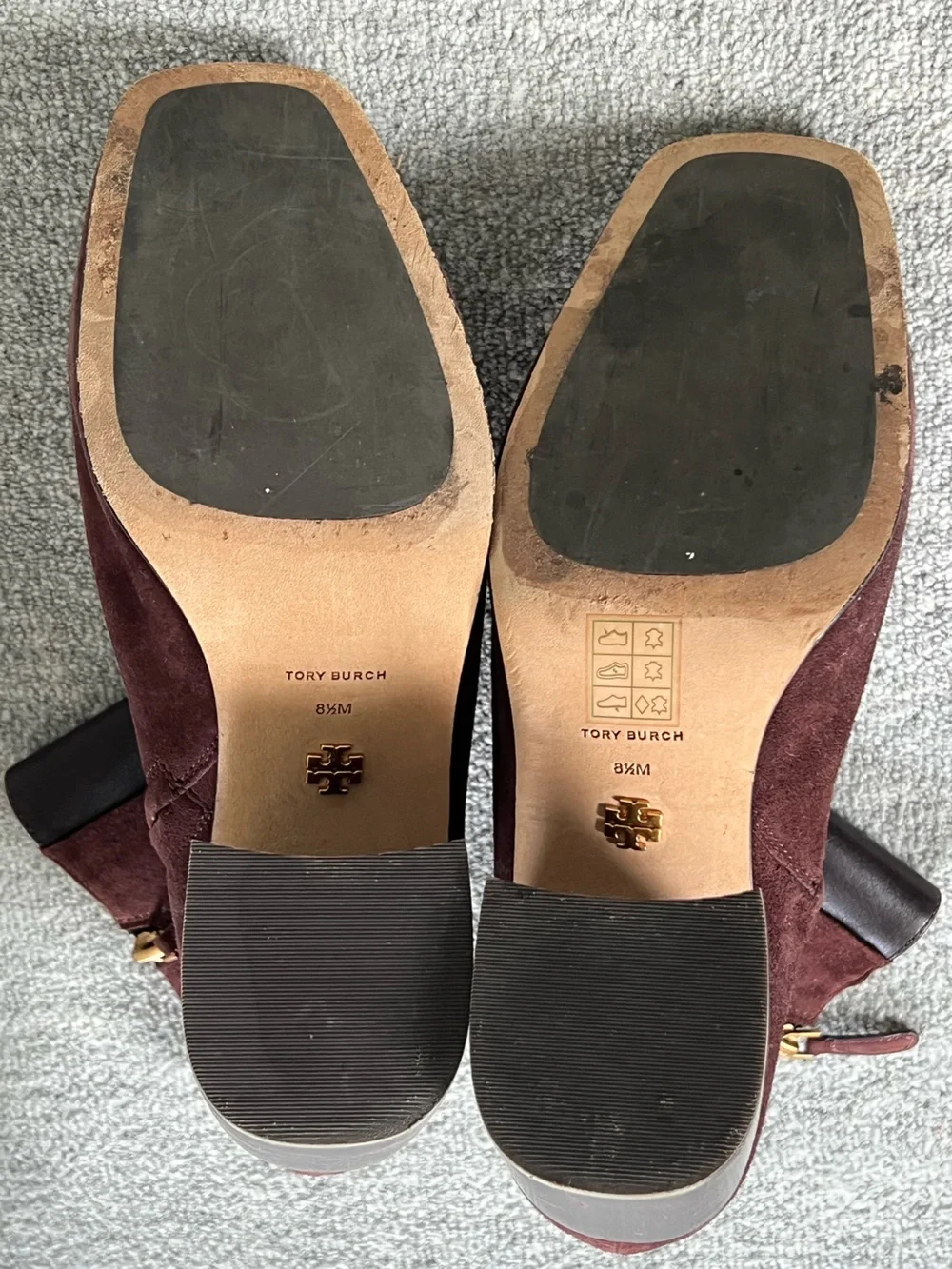 Tory Burch Equestrian Link Dark Brown Suede and Leather Ankle Boots Sz. 8.5